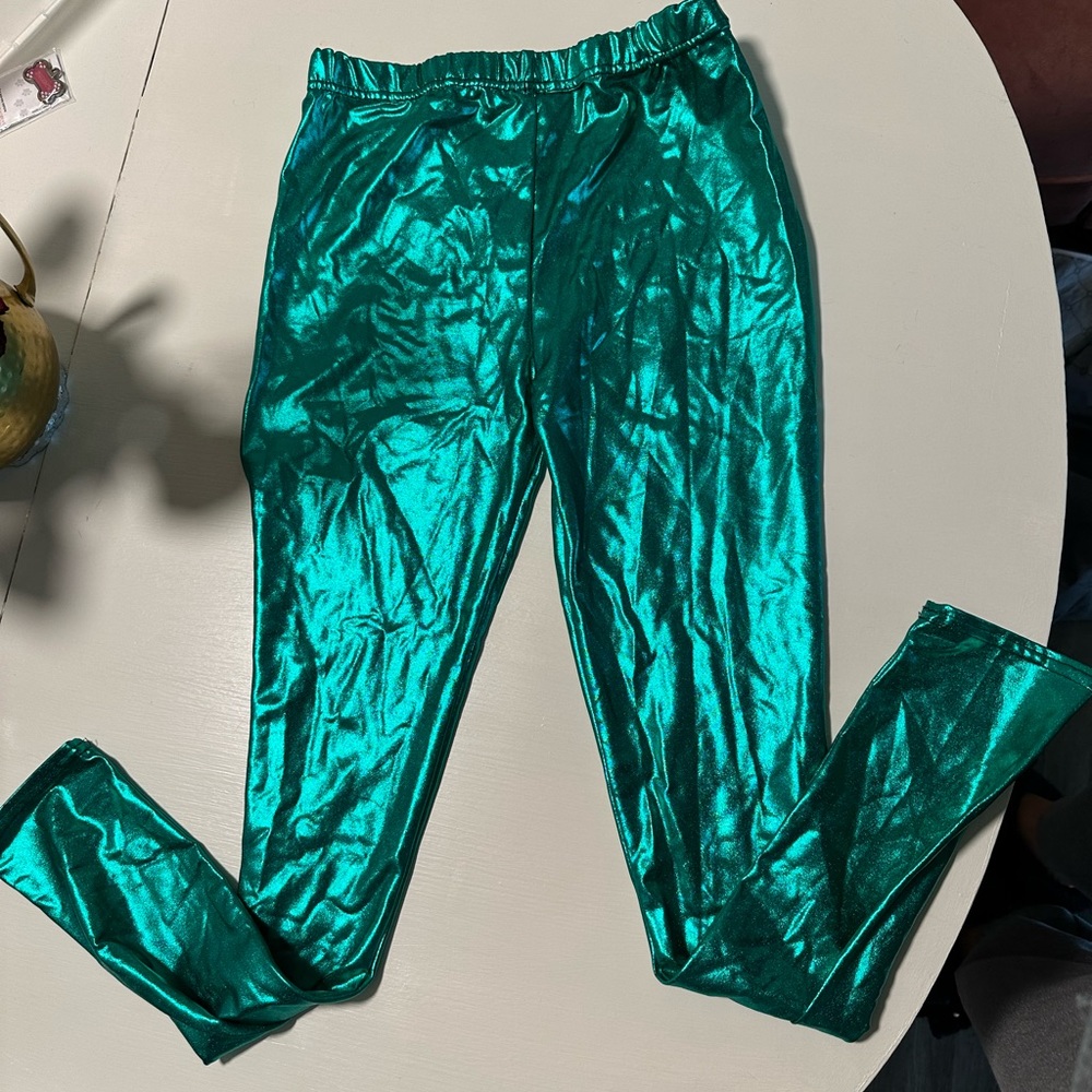GREEN SHINY METALLIC LEGGINGS